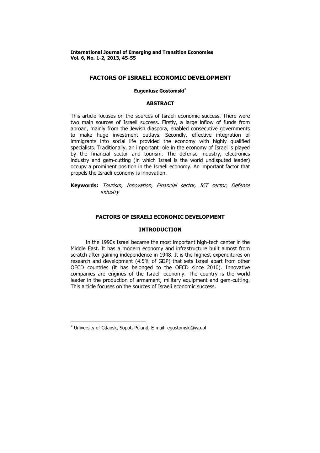 Factors of Israeli Economic Development