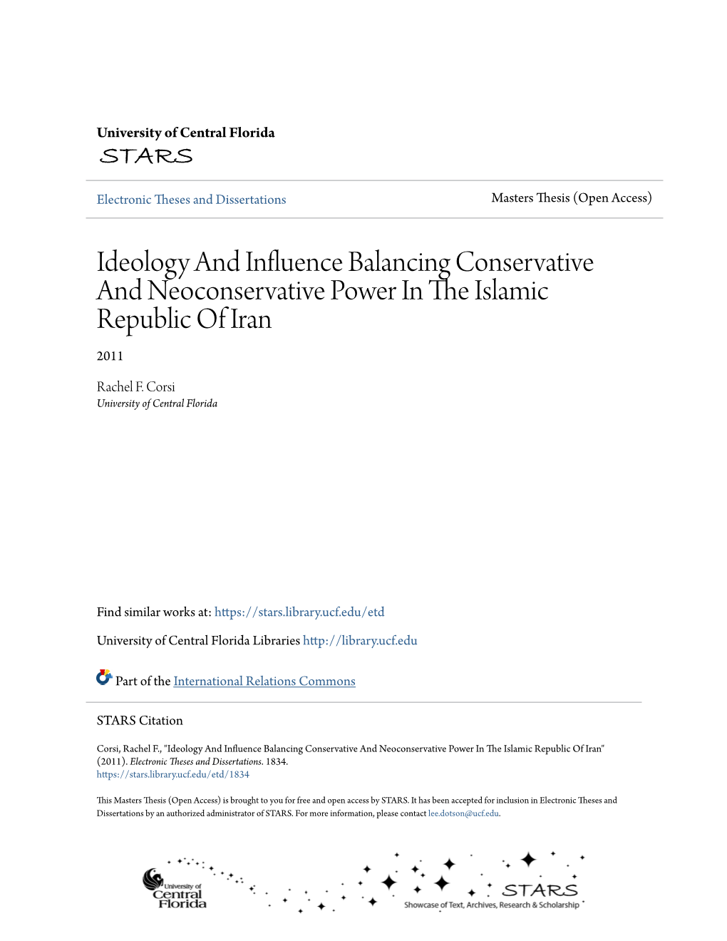 Ideology and Influence Balancing Conservative and Neoconservative Power in the Sli Amic Republic of Iran 2011