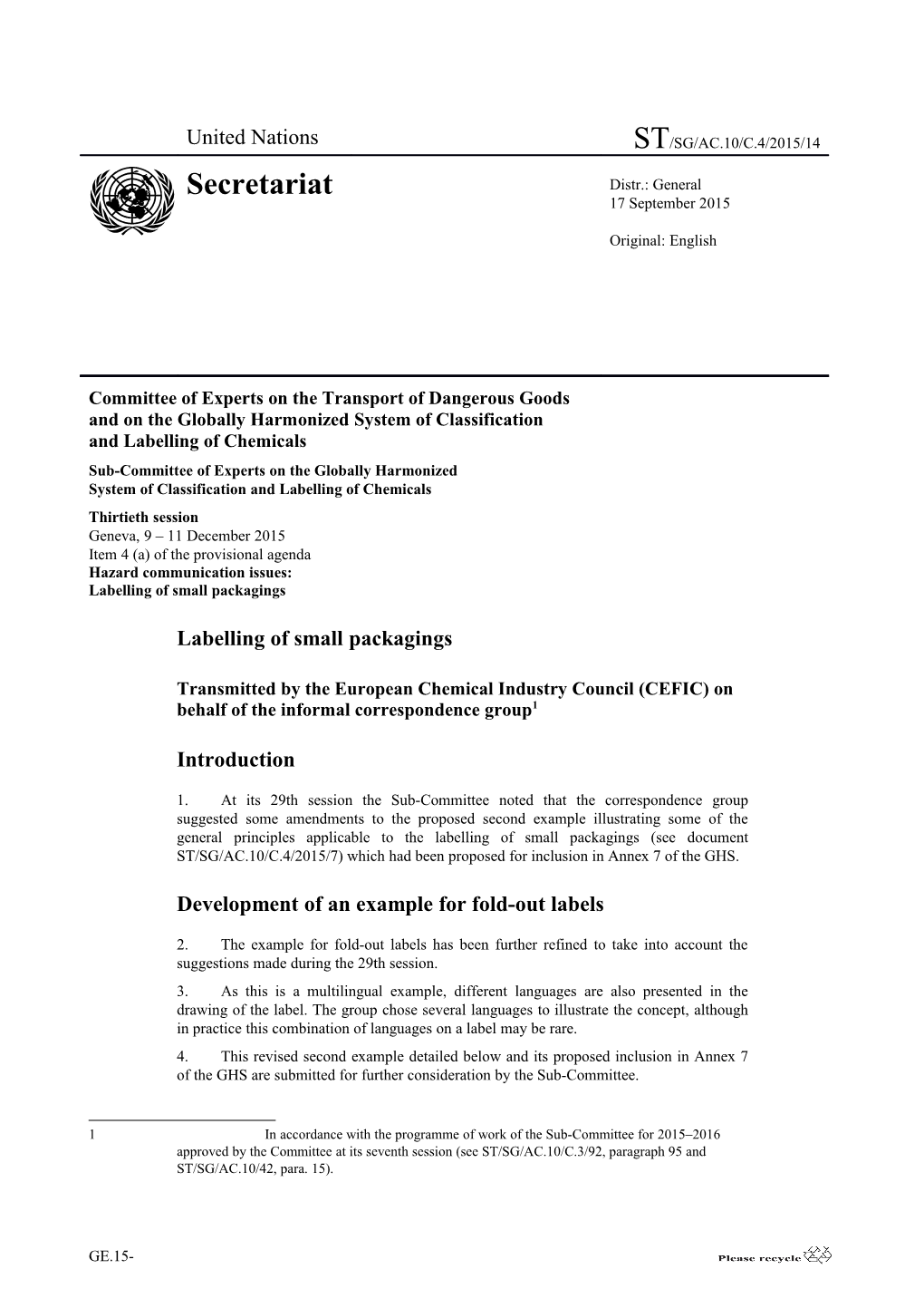 Committee of Experts on the Transport of Dangerous Goods and on the Globally Harmonized s3