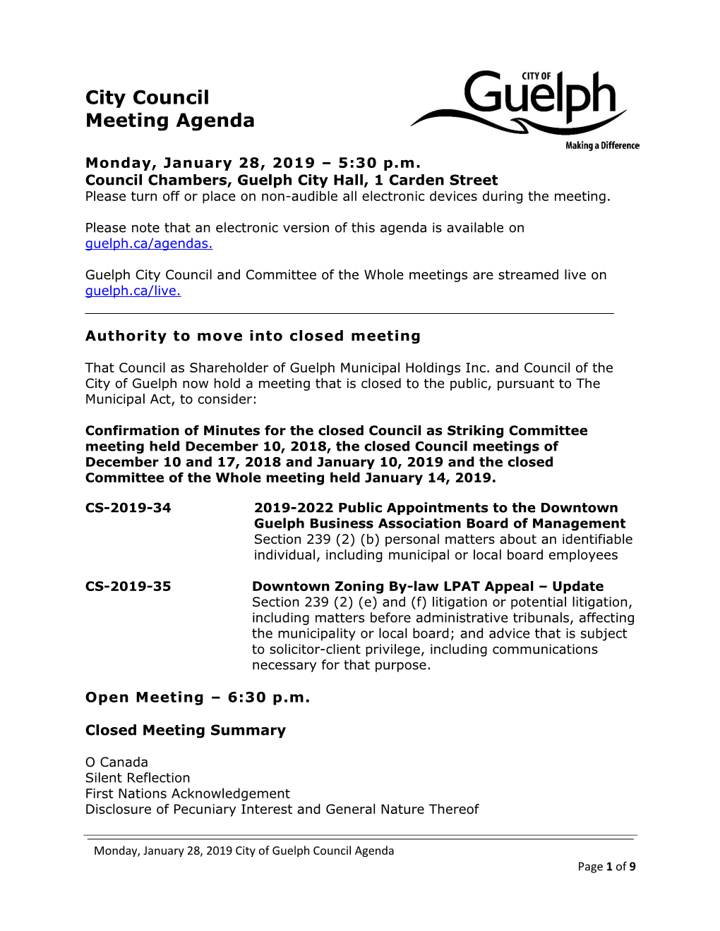 City Council Meeting Agenda