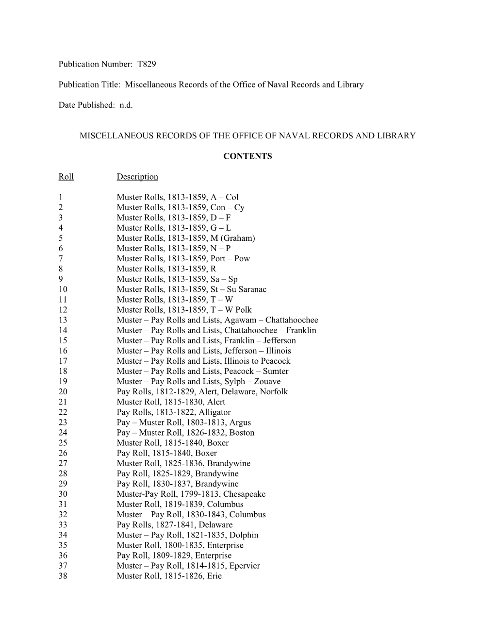 Publication Number: T829 Publication Title: Miscellaneous Records of The