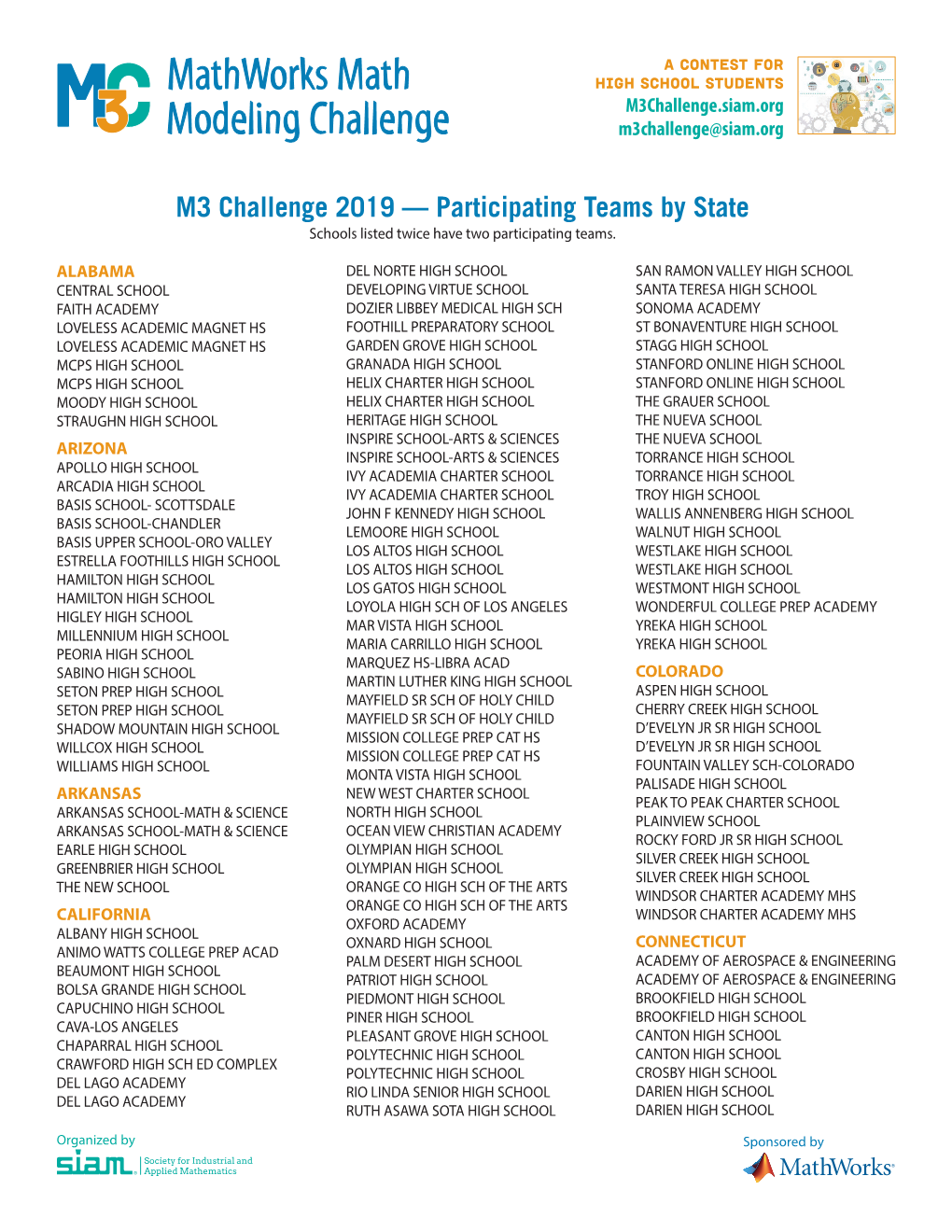 Participating Teams by State Schools Listed Twice Have Two Participating Teams