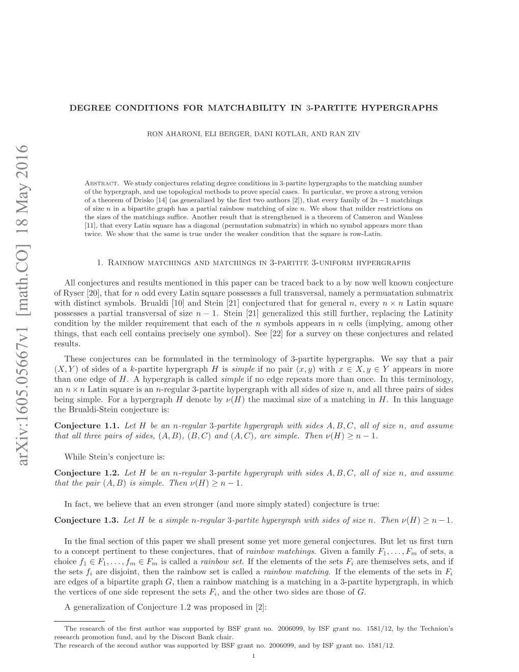 Degree Conditions for Matchability in $3 $-Partite Hypergraphs