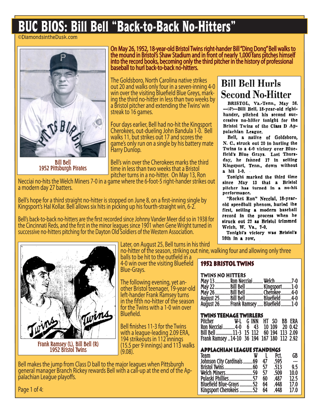 BUC BIOS: Bill Bell “Back-To-Back No-Hitters”