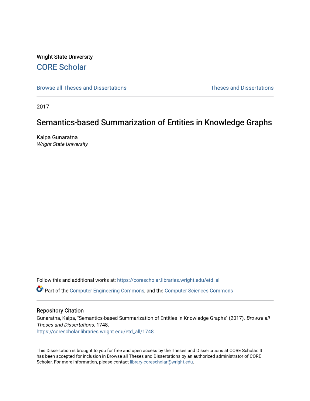 Semantics-Based Summarization of Entities in Knowledge Graphs