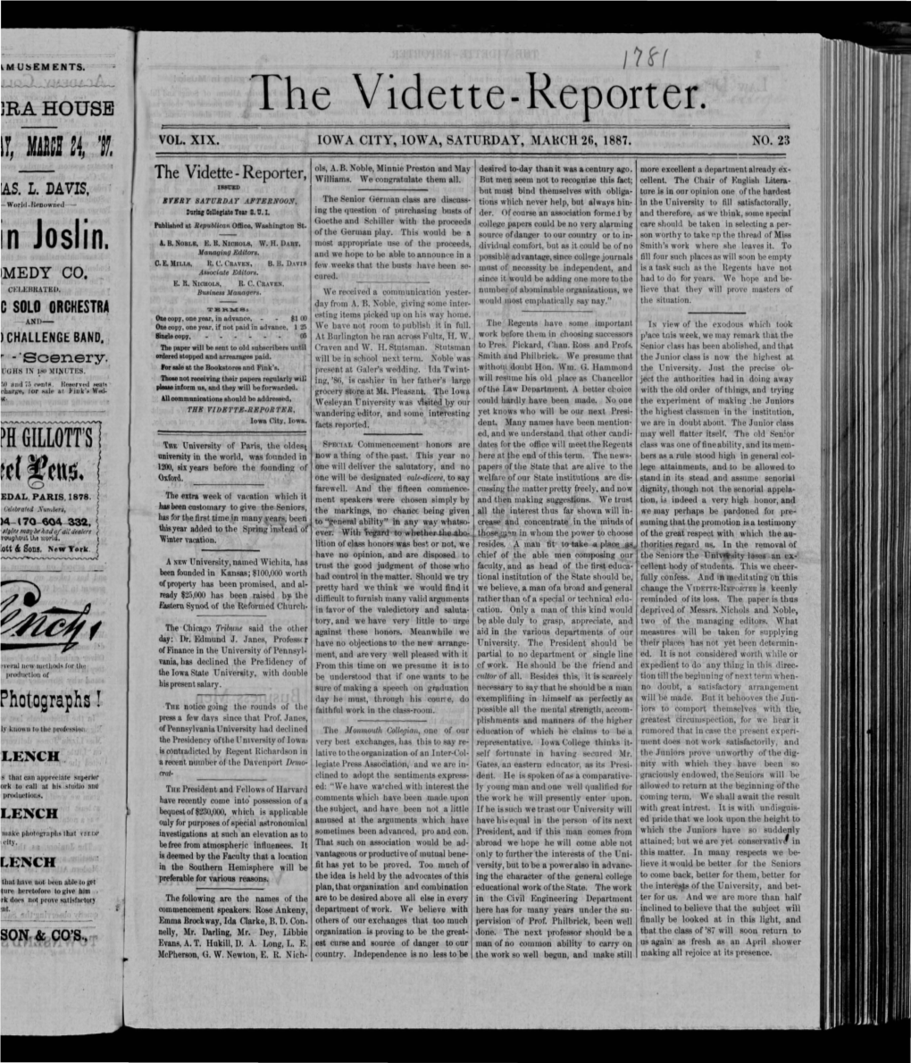Vidette-Reporter (Iowa City, Iowa), 1887-03-26