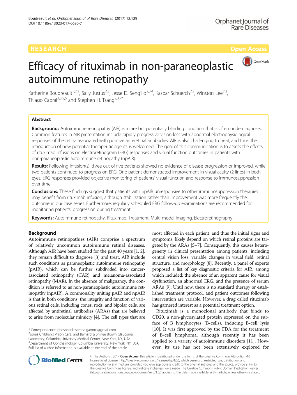 Efficacy of Rituximab in Non-Paraneoplastic Autoimmune Retinopathy Katherine Boudreault1,2,3, Sally Justus2,3, Jesse D