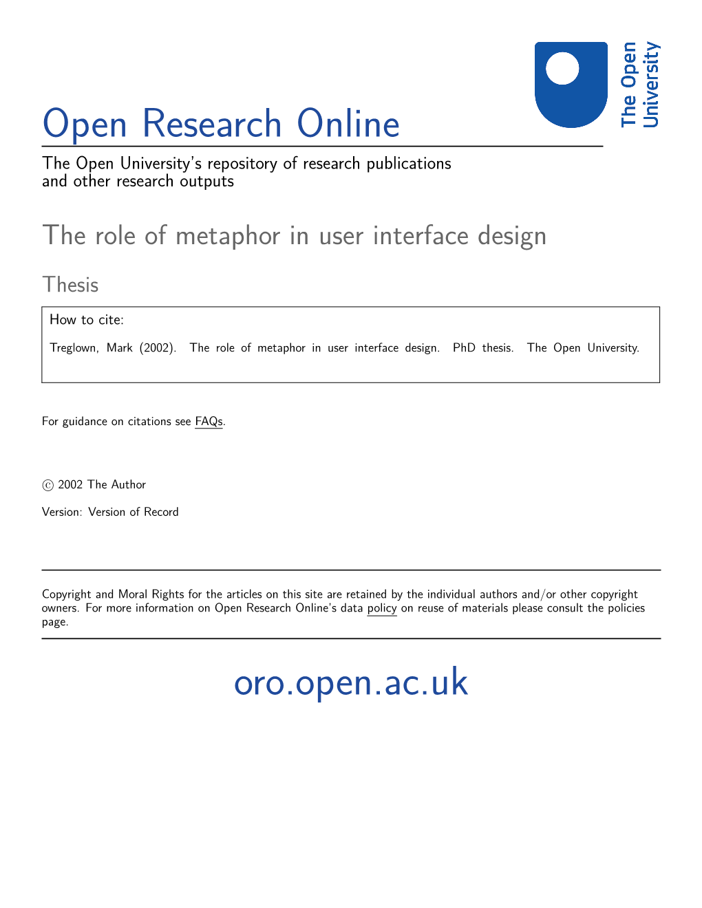 The Role of Metaphor in User Interface Design Mark Treglown