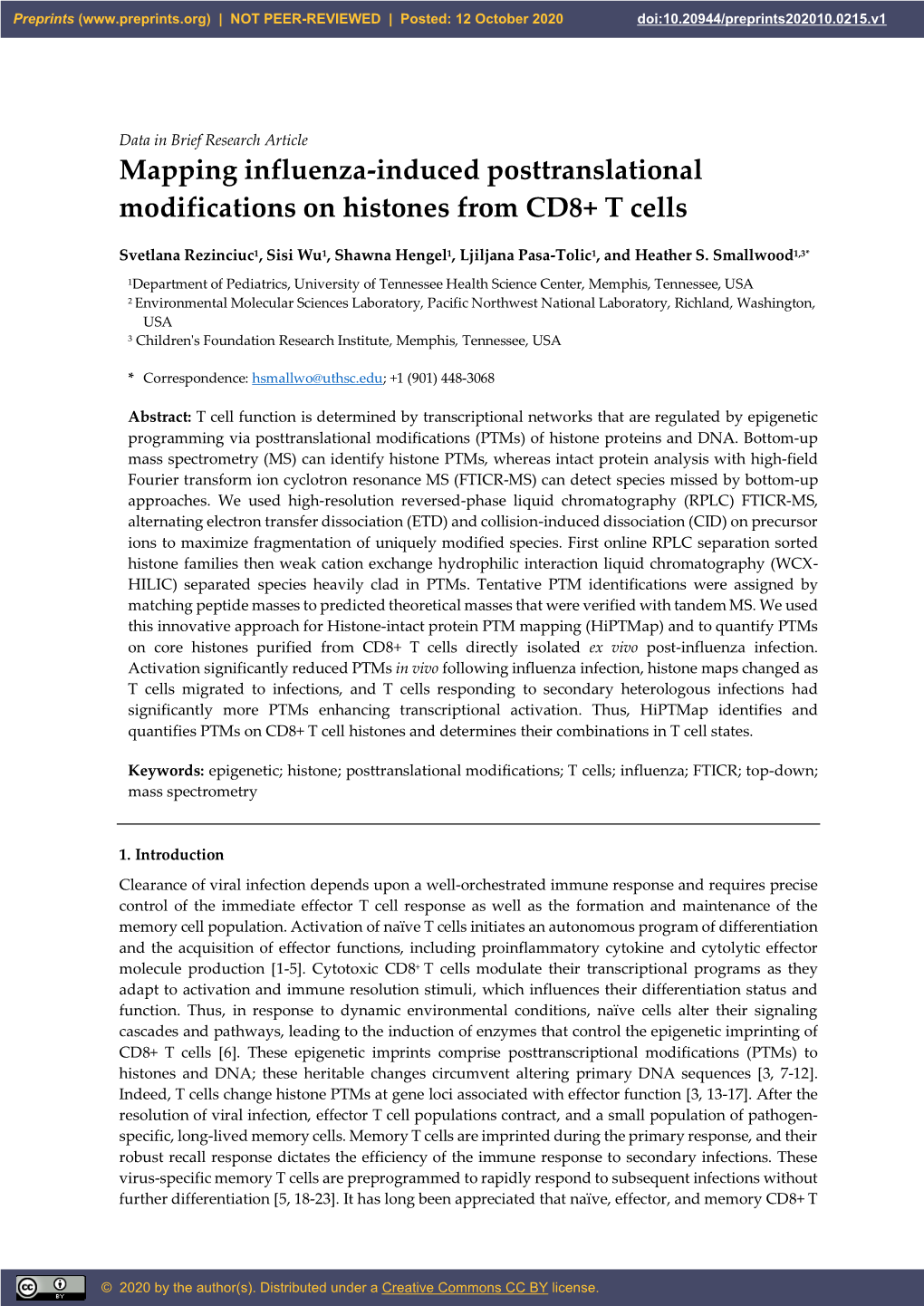 Mapping Influenza-Induced Posttranslational Modifications on Histones from CD8+ T Cells
