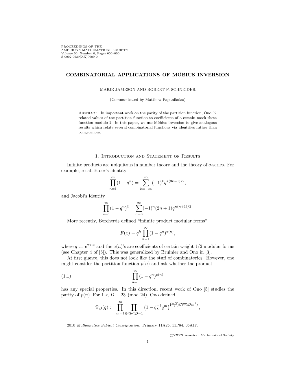 Combinatorial Applications of M¨Obius Inversion 1