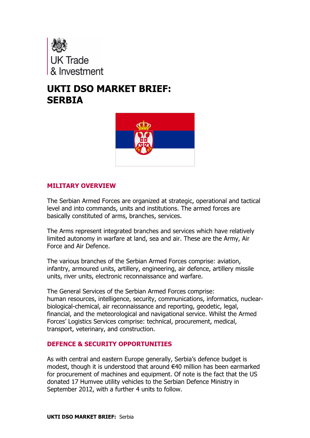 UKTI DSO Market Brief Serbia