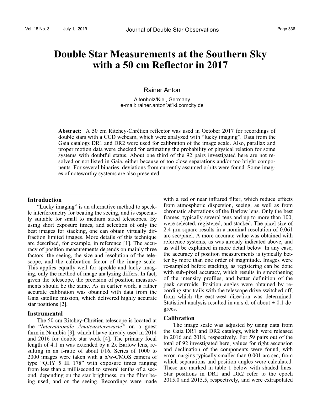 Double Star Measurements at the Southern Sky with a 50 Cm Reflector in 2017