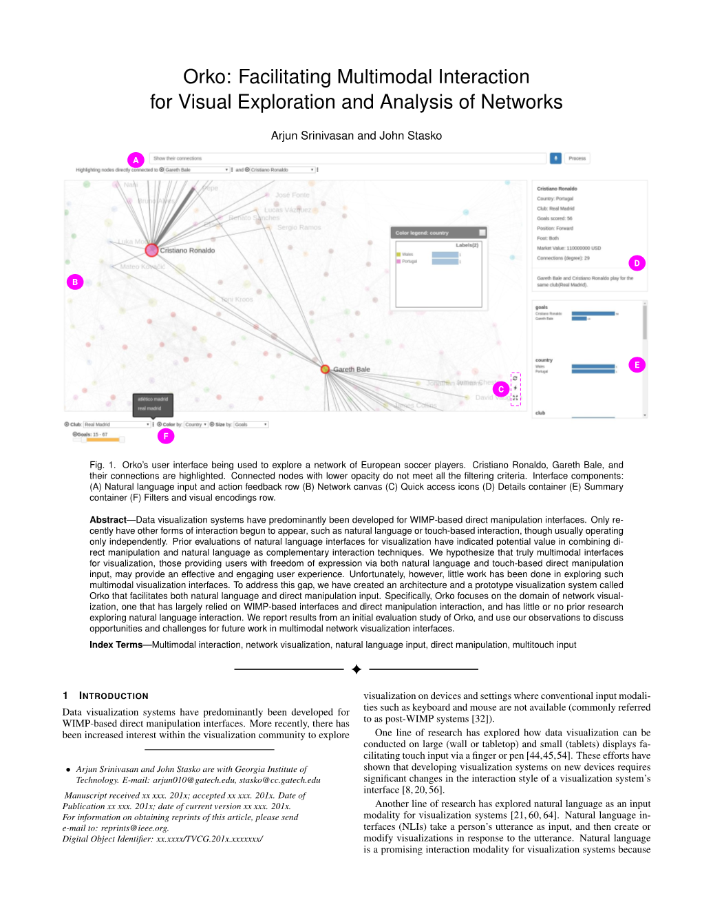 Facilitating Multimodal Interaction for Visual Exploration and Analysis of Networks