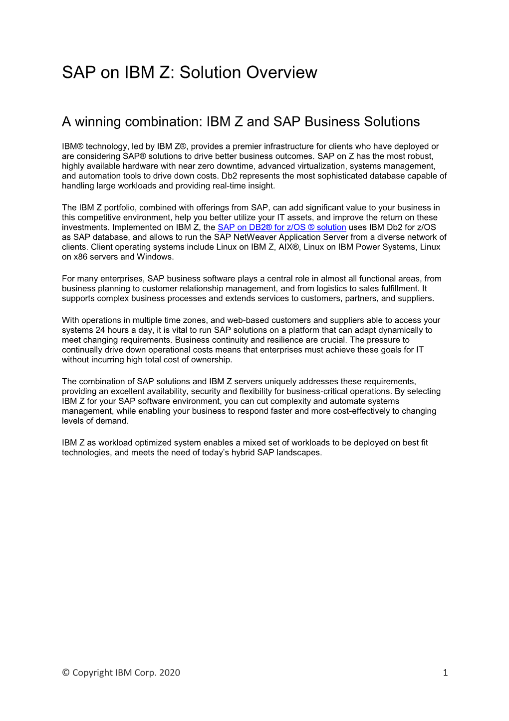 SAP on IBM Z: S I O E Ie