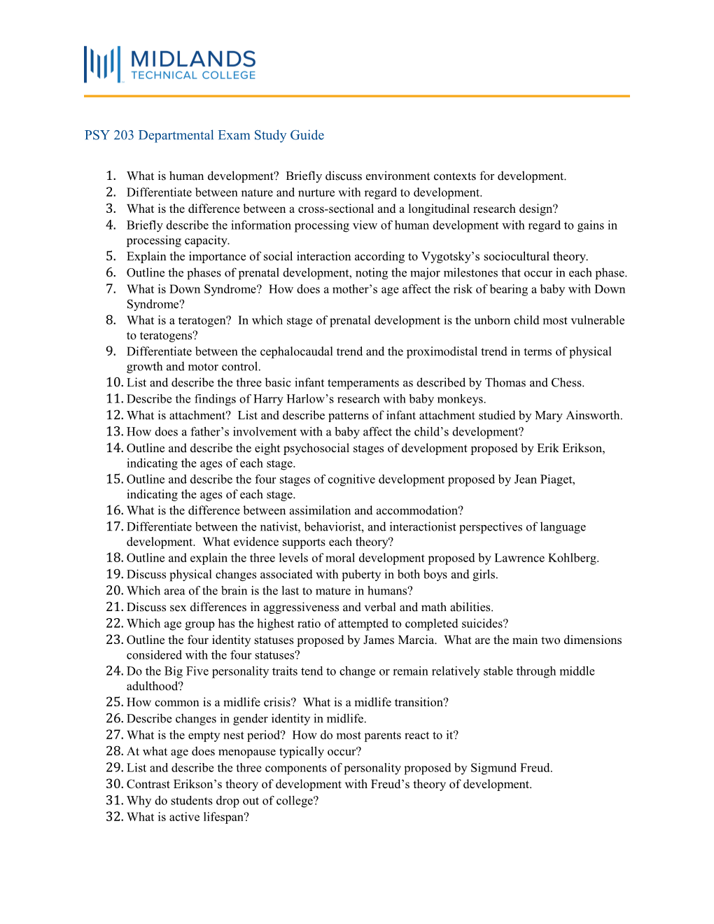 PSY 203 Departmental Exam Study Guide