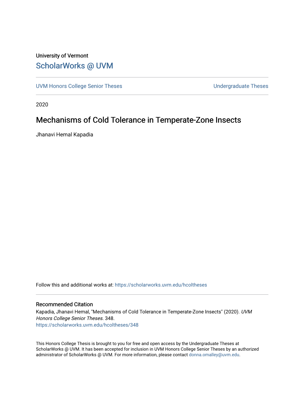 Mechanisms of Cold Tolerance in Temperate-Zone Insects