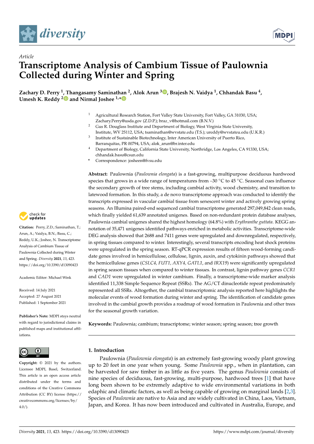 Transcriptome Analysis of Cambium Tissue of Paulownia Collected During Winter and Spring