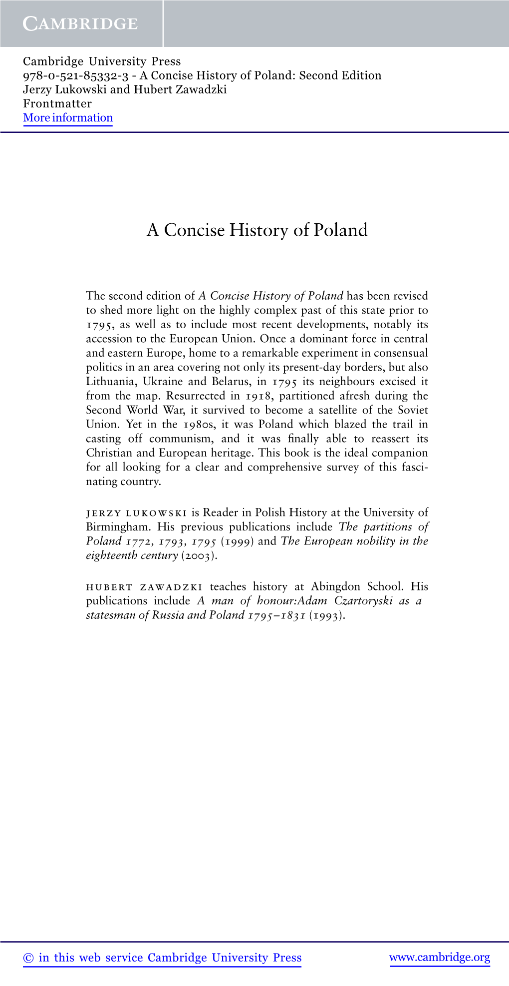A Concise History of Poland: Second Edition Jerzy Lukowski and Hubert Zawadzki Frontmatter More Information