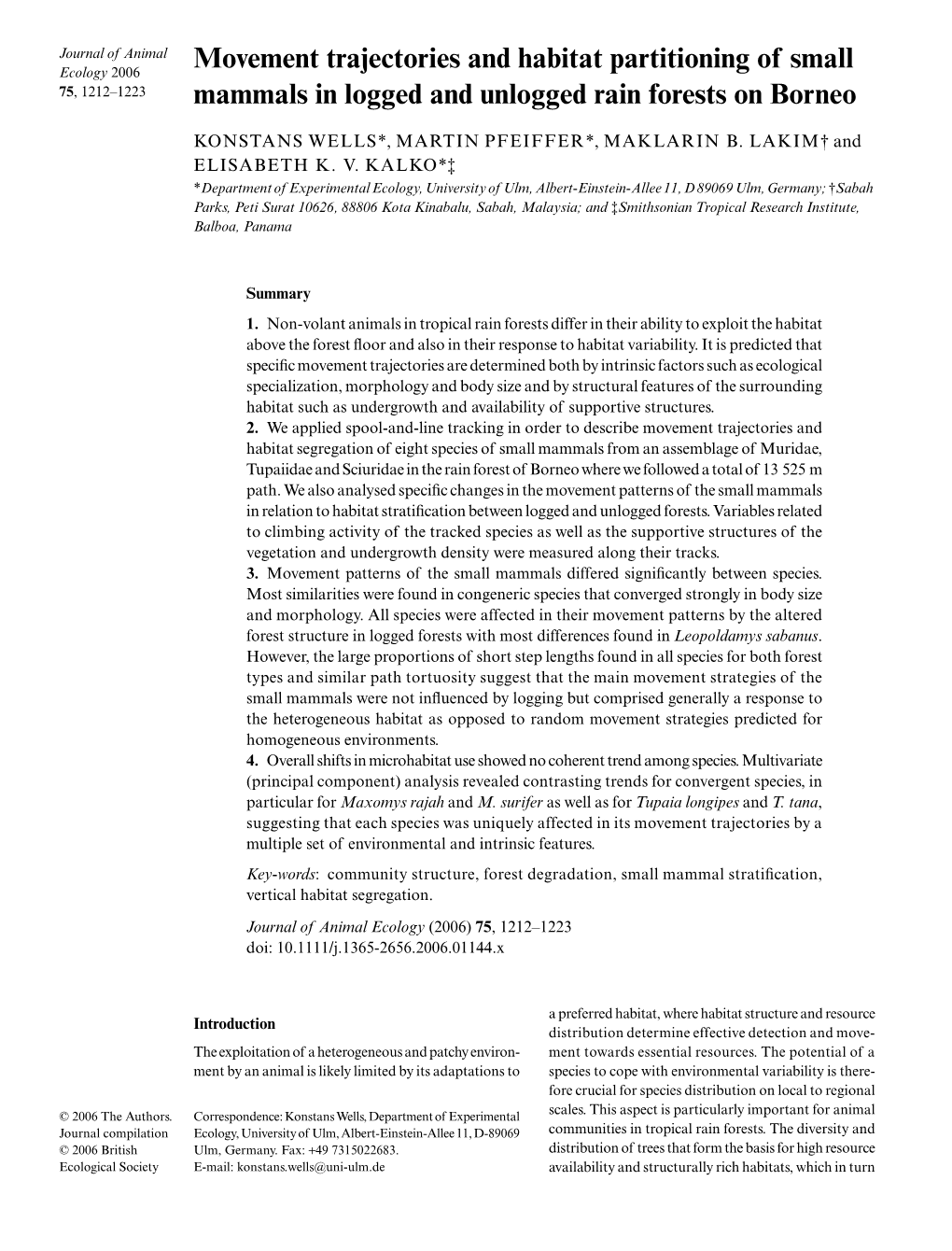 Movement Trajectories and Habitat Partitioning of Small Mammals In