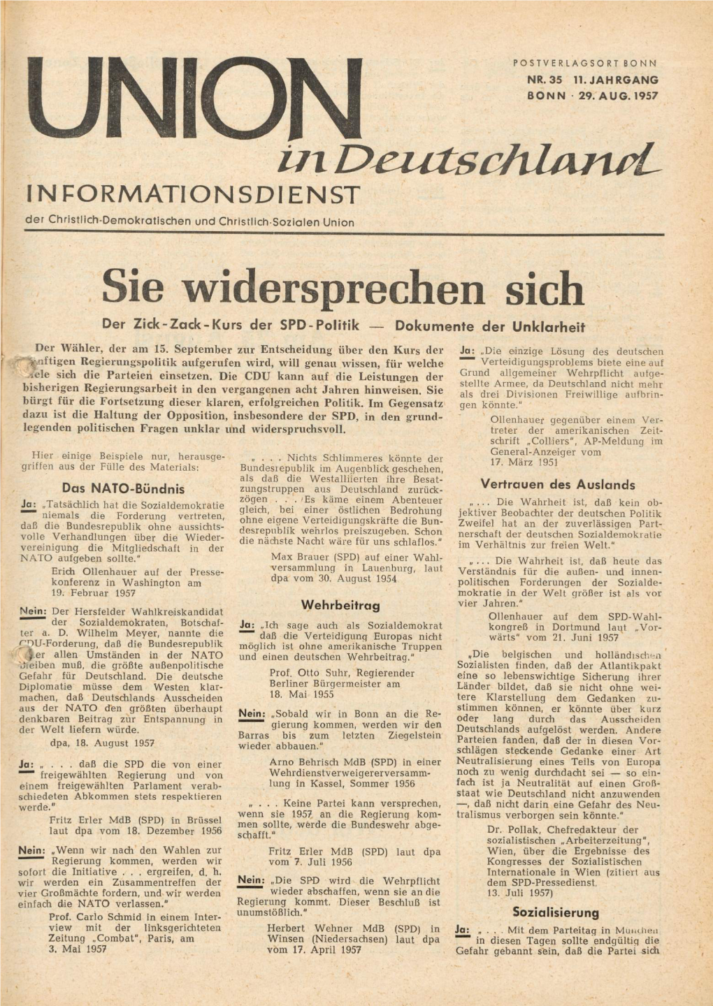 UID Jg. 11 1957 Nr. 35, Union in Deutschland