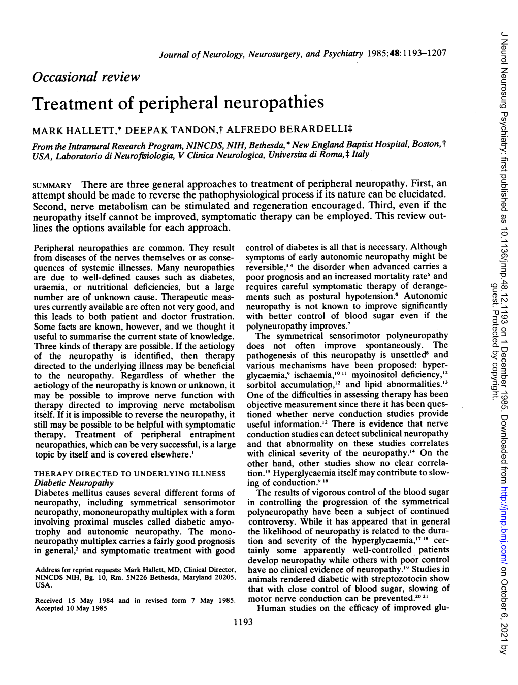 Treatment of Peripheral Neuropathies