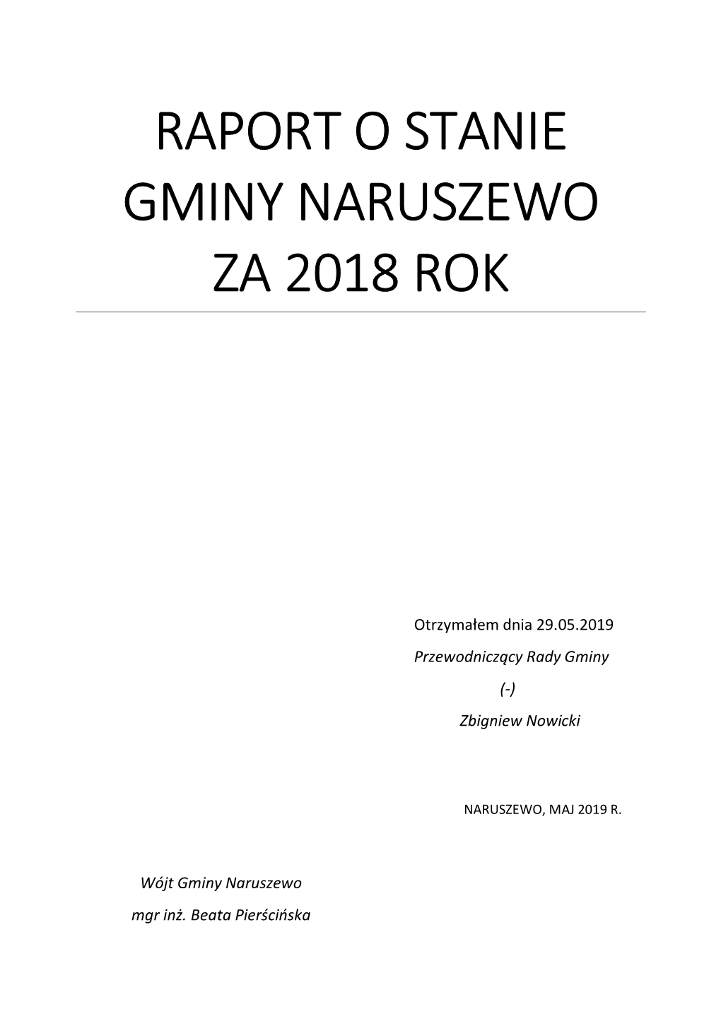 Raport O Stanie Gminy Naruszewo Za 2018 Rok