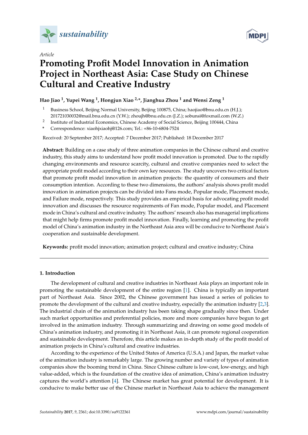 Promoting Profit Model Innovation in Animation Project in Northeast Asia