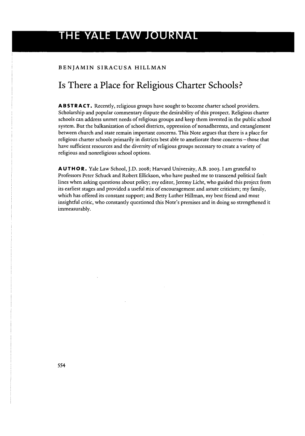 Is There a Place for Religious Charter Schools?