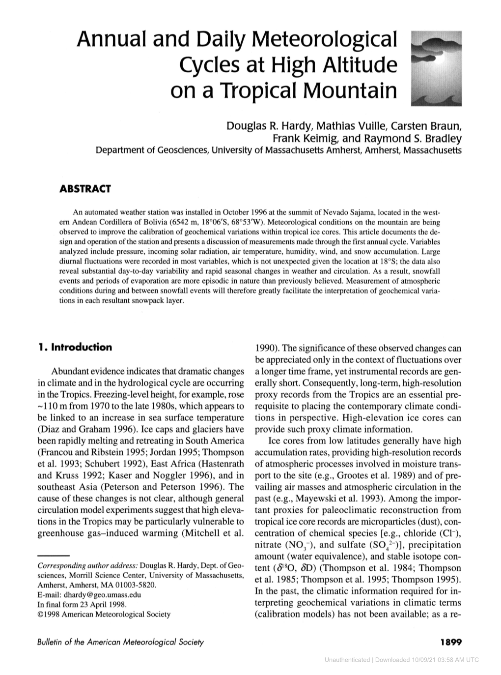 Annual and Daily Meteorological Cycles at High Altitude on a Tropical Mountain