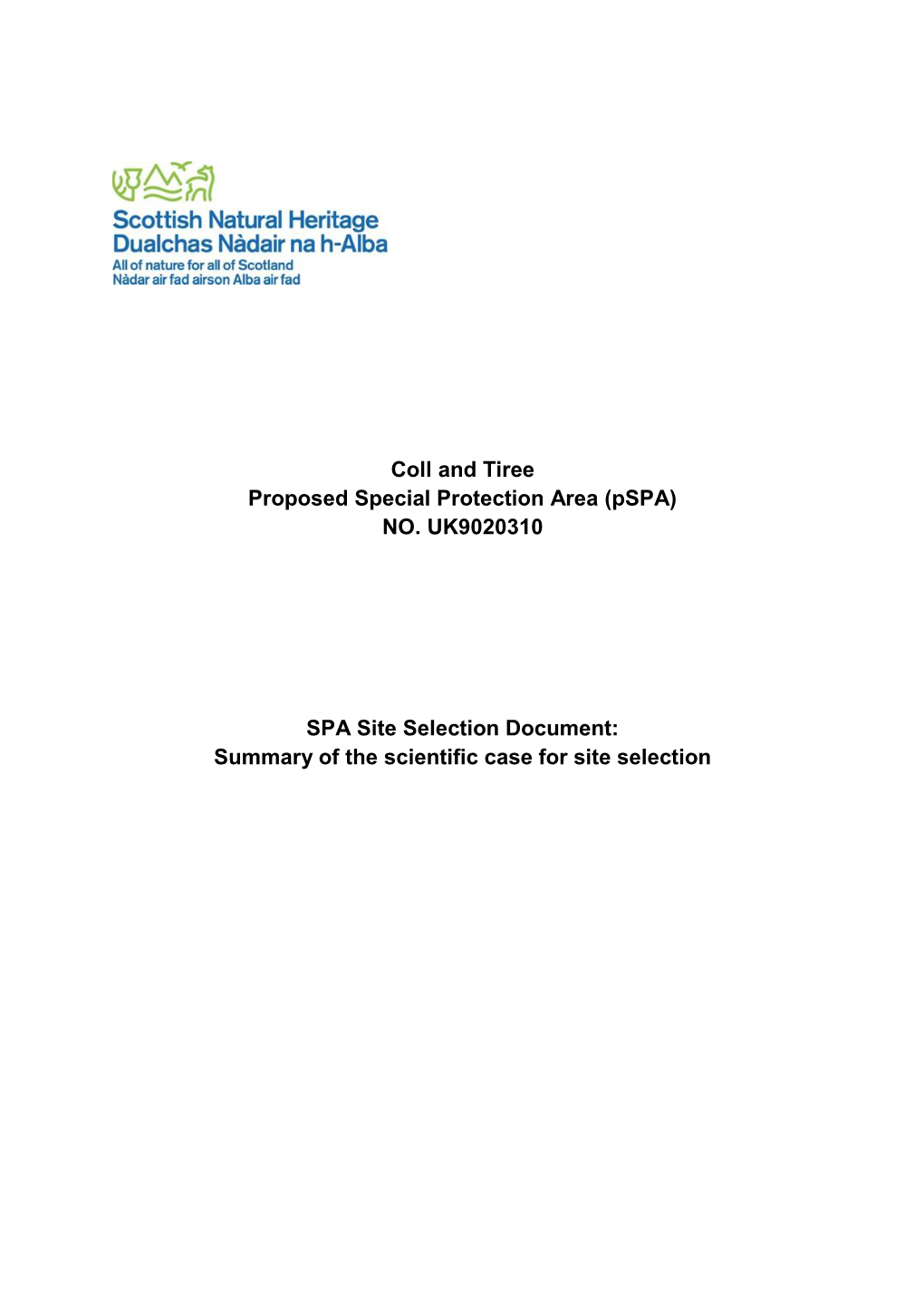 Coll and Tiree Proposed Special Protection Area (Pspa) NO