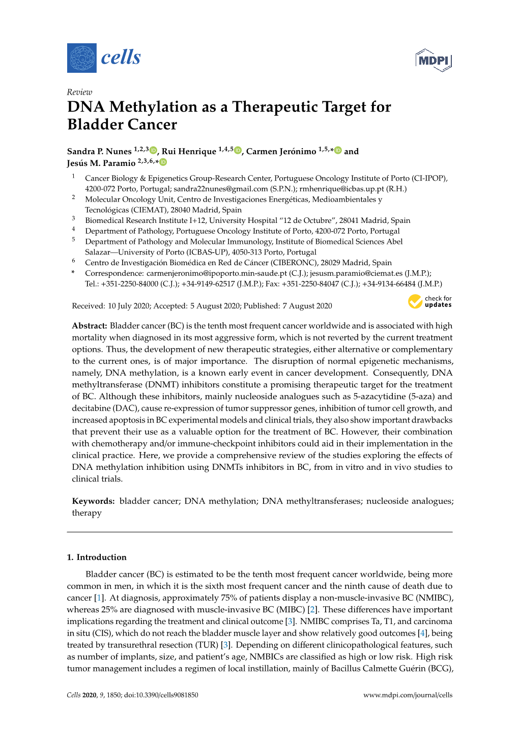 DNA Methylation As a Therapeutic Target for Bladder Cancer
