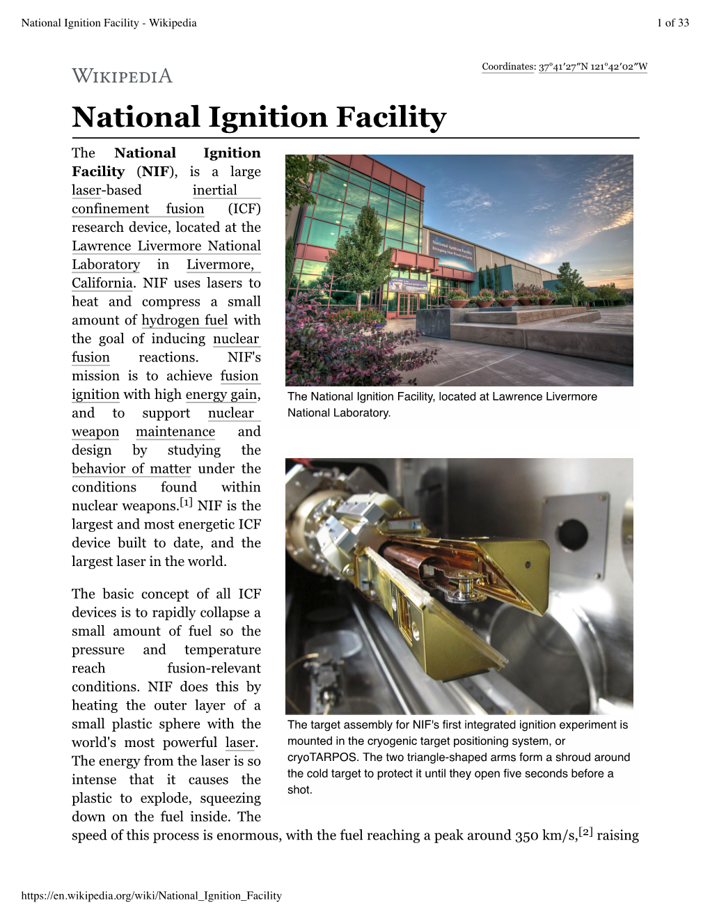 National Ignition Facility - Wikipedia 1 of 33