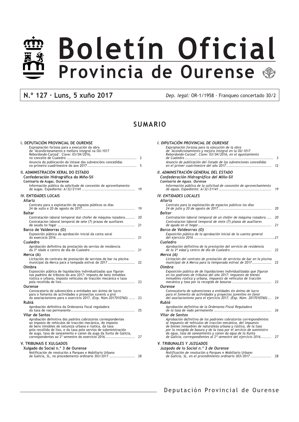 Boletín Oficial Da Provincia Do 5 De Xuño De 2017