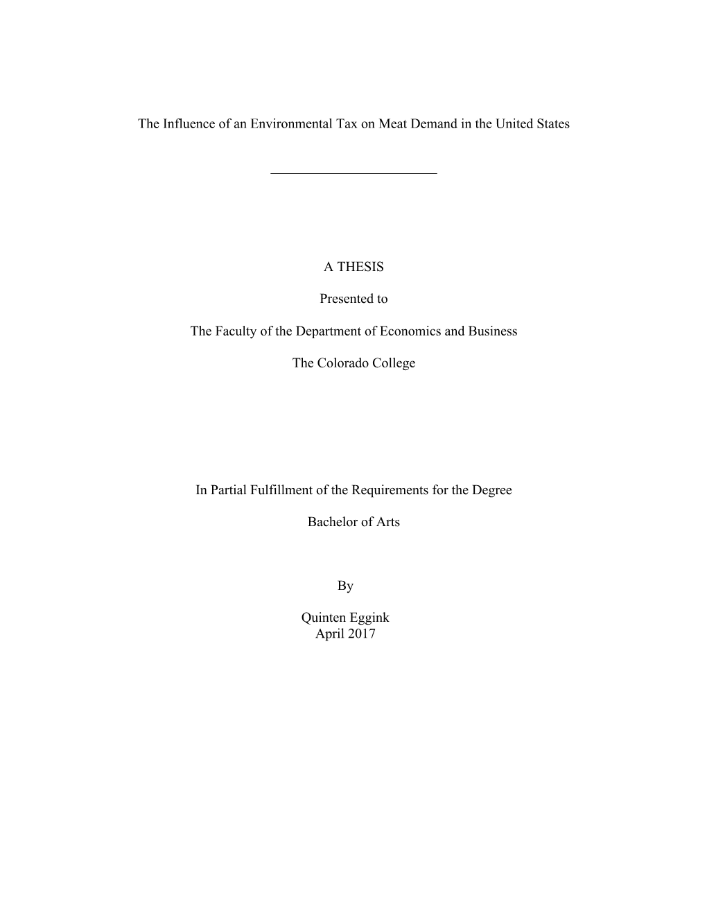 The Influence of an Environmental Tax on Meat Demand in the United States