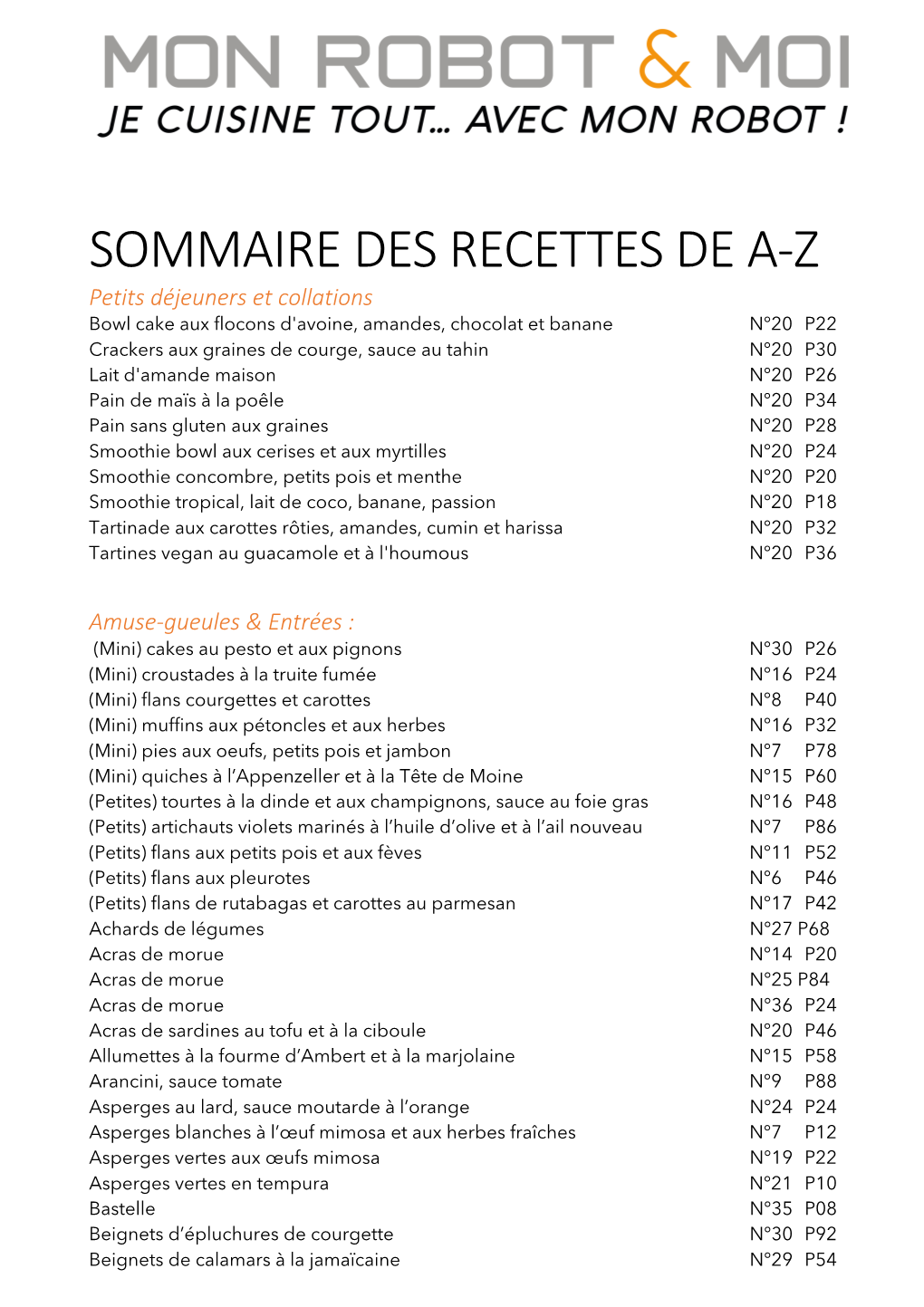 Sommaire Des Recettes De Az