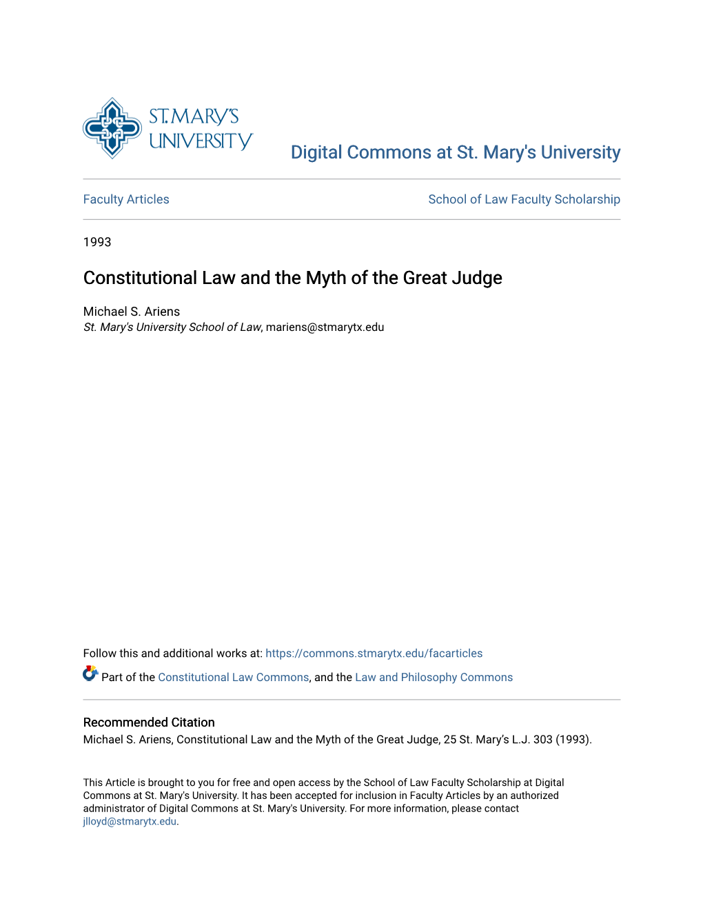 Constitutional Law and the Myth of the Great Judge