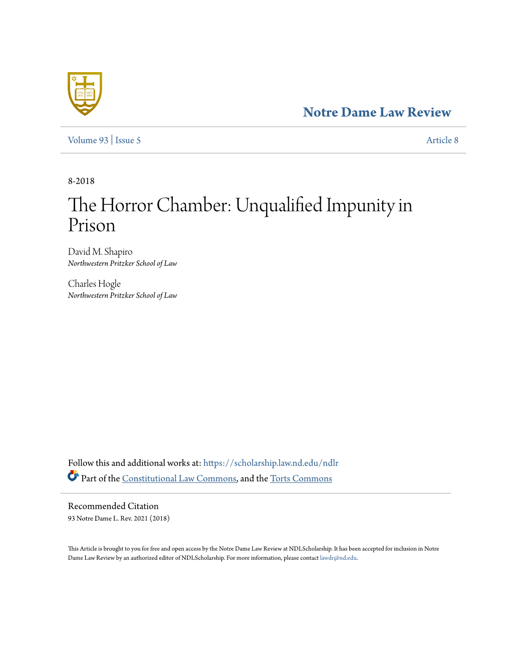 The Horror Chamber: Unqualified Impunity in Prison