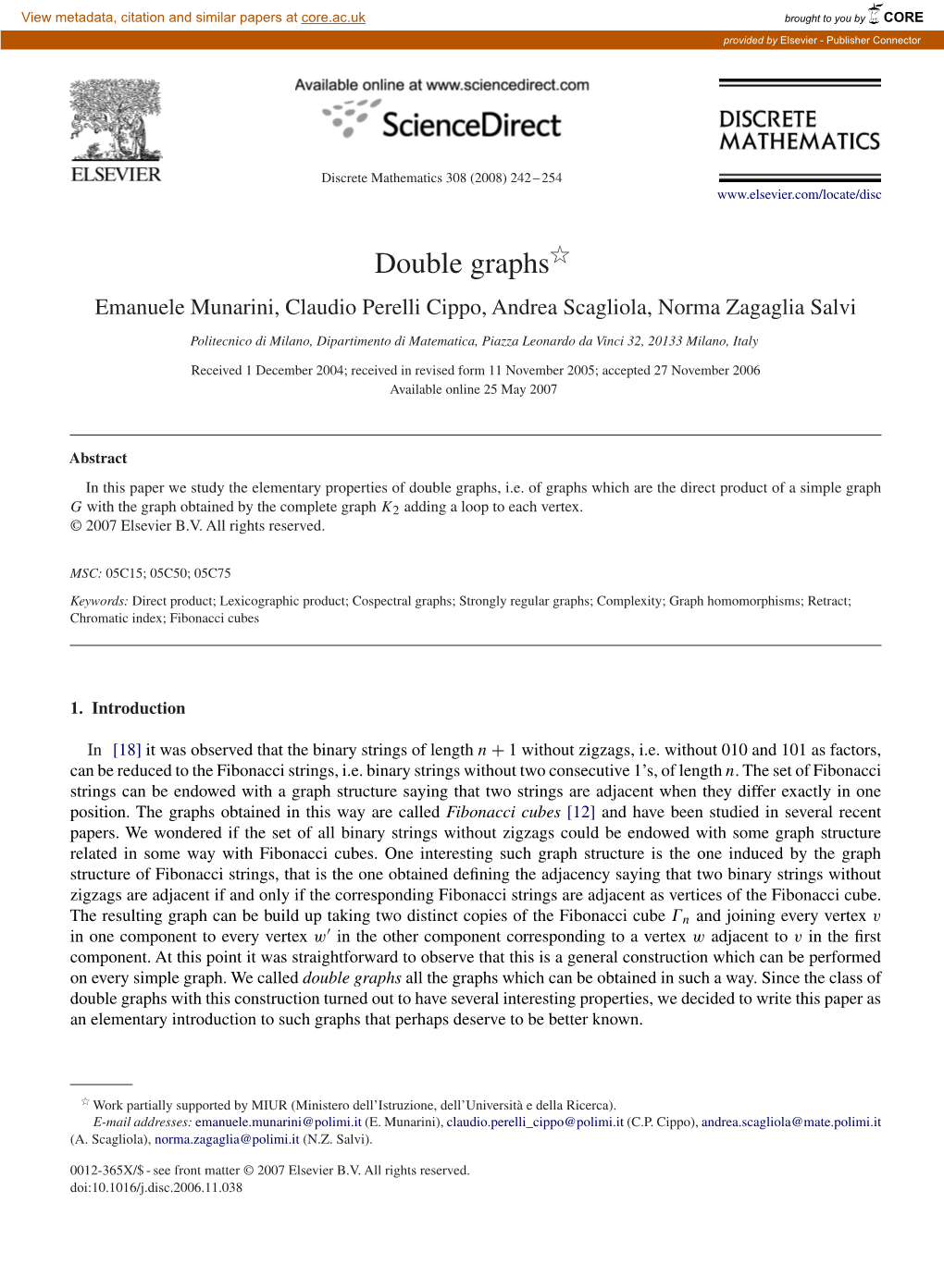 Double Graphsଁ Emanuele Munarini, Claudio Perelli Cippo, Andrea Scagliola, Norma Zagaglia Salvi