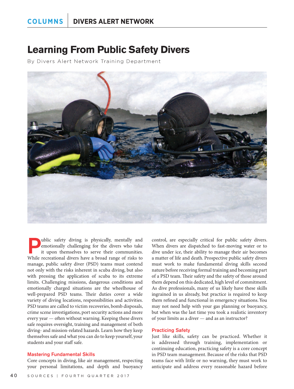 Learning from Public Safety Divers by Divers Alert Network Training Department