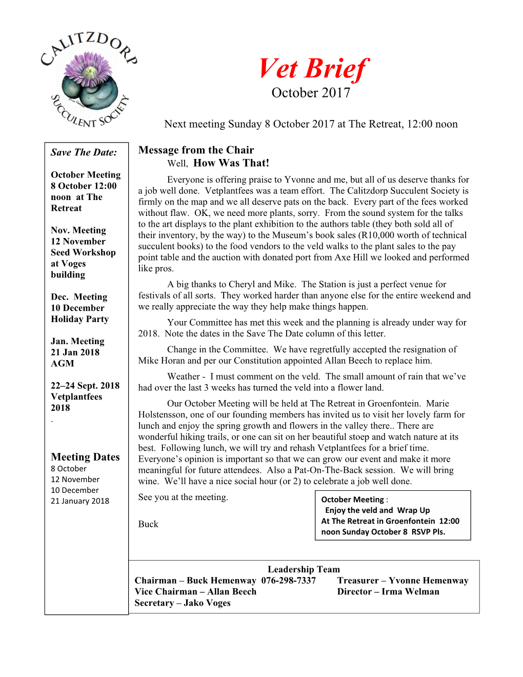 Vet Brief October 2017