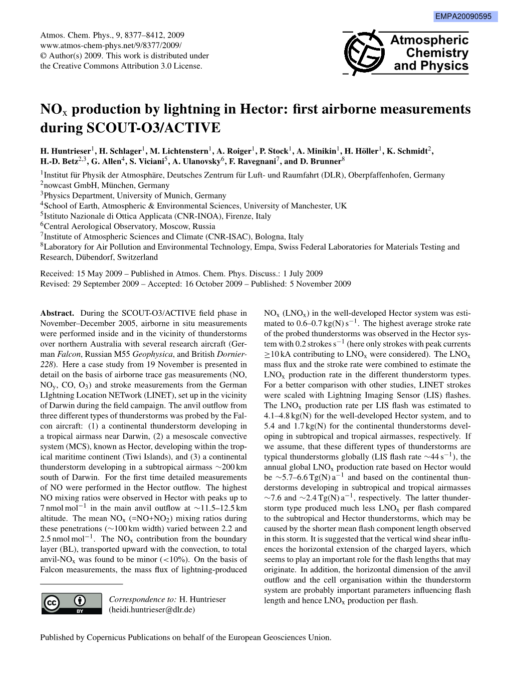 Nox Production by Lightning in Hector: First Airborne Measurements During