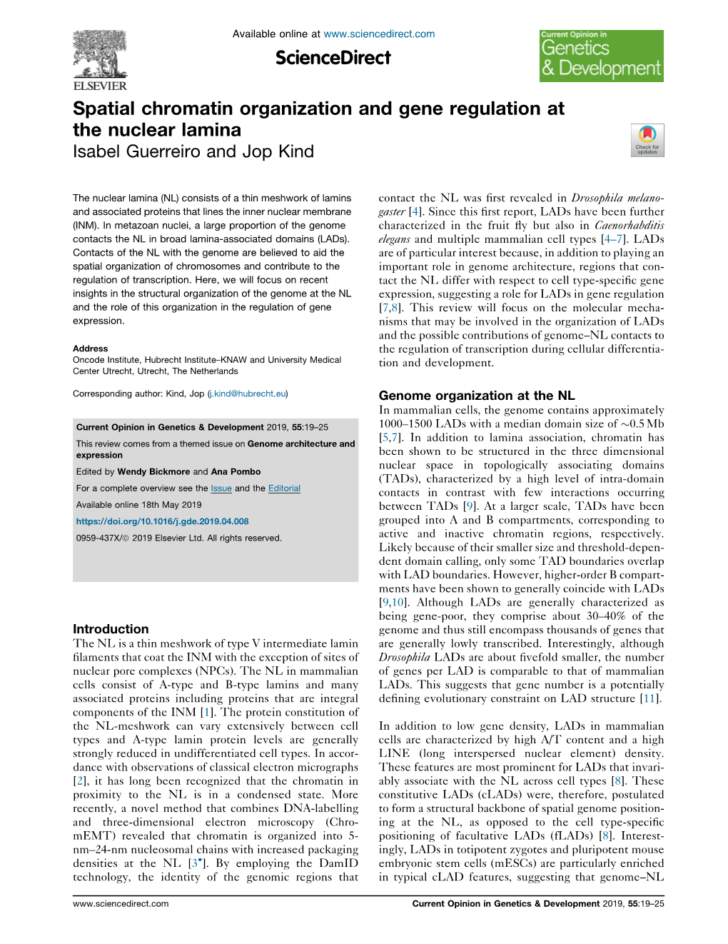 Spatial Chromatin Organization and Gene Regulation at the Nuclear Lamina