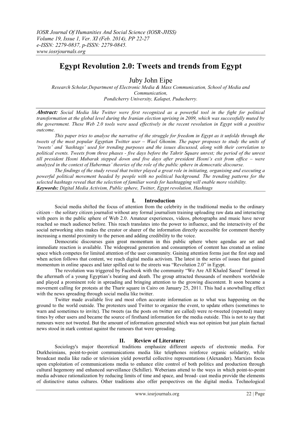 Egypt Revolution 2.0: Tweets and Trends from Egypt