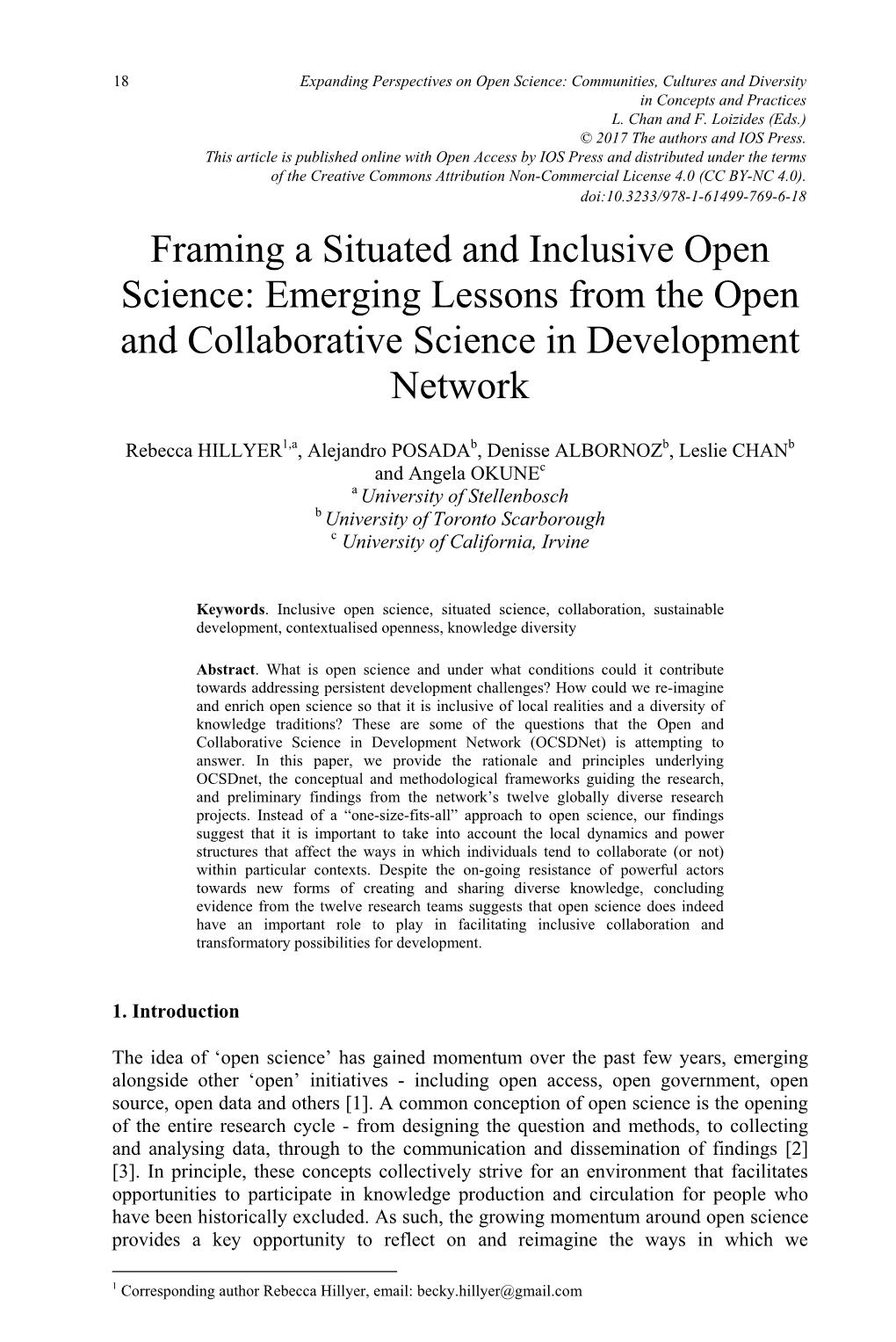 Framing a Situated and Inclusive Open Science: Emerging Lessons from the Open and Collaborative Science in Development Network