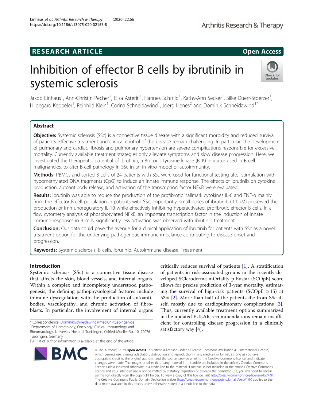 Inhibition of Effector B Cells by Ibrutinib in Systemic Sclerosis