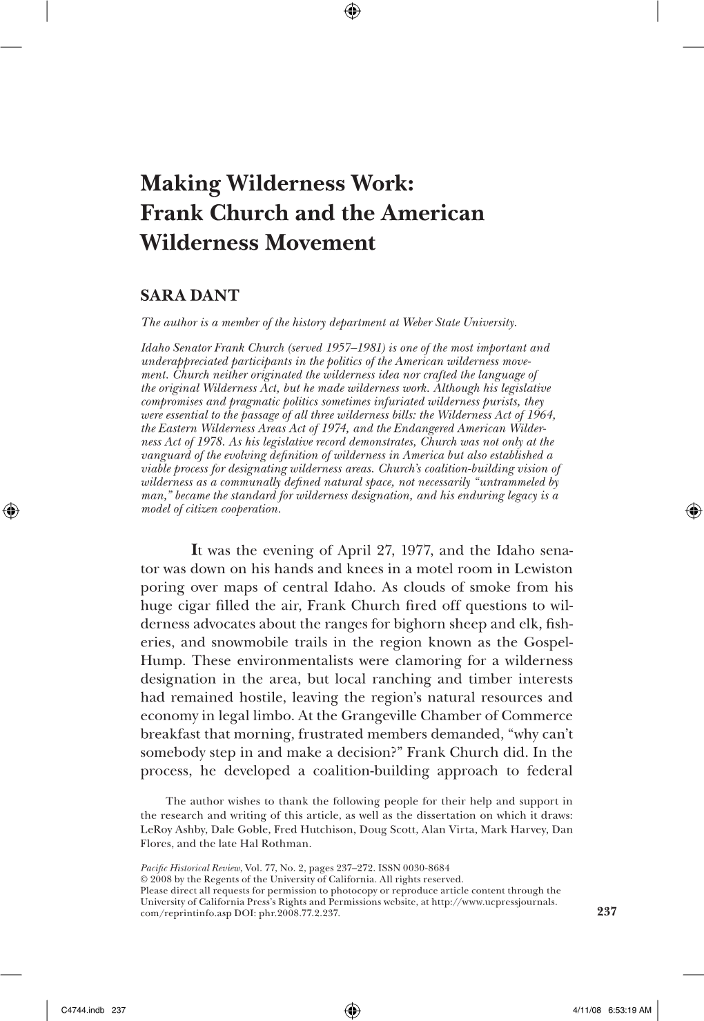 Frank Church and the American Wilderness Movement