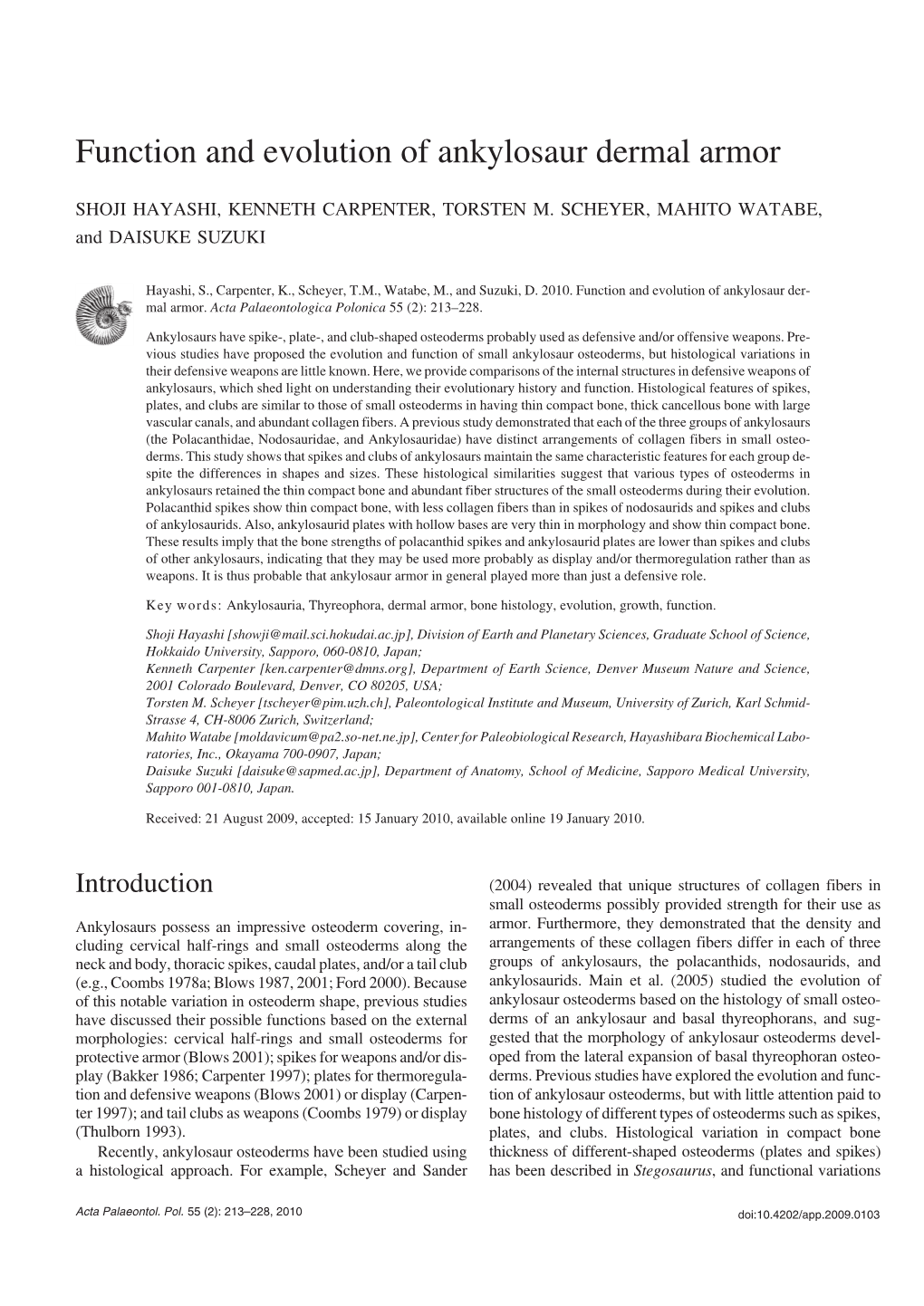 Function and Evolution of Ankylosaur Dermal Armor