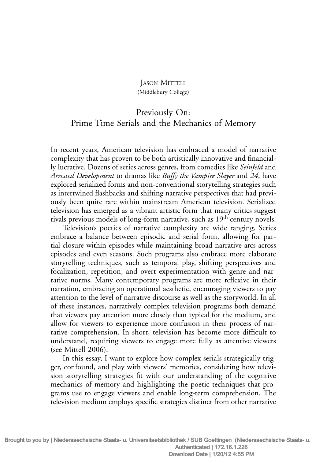 Previously On: Prime Time Serials and the Mechanics of Memory