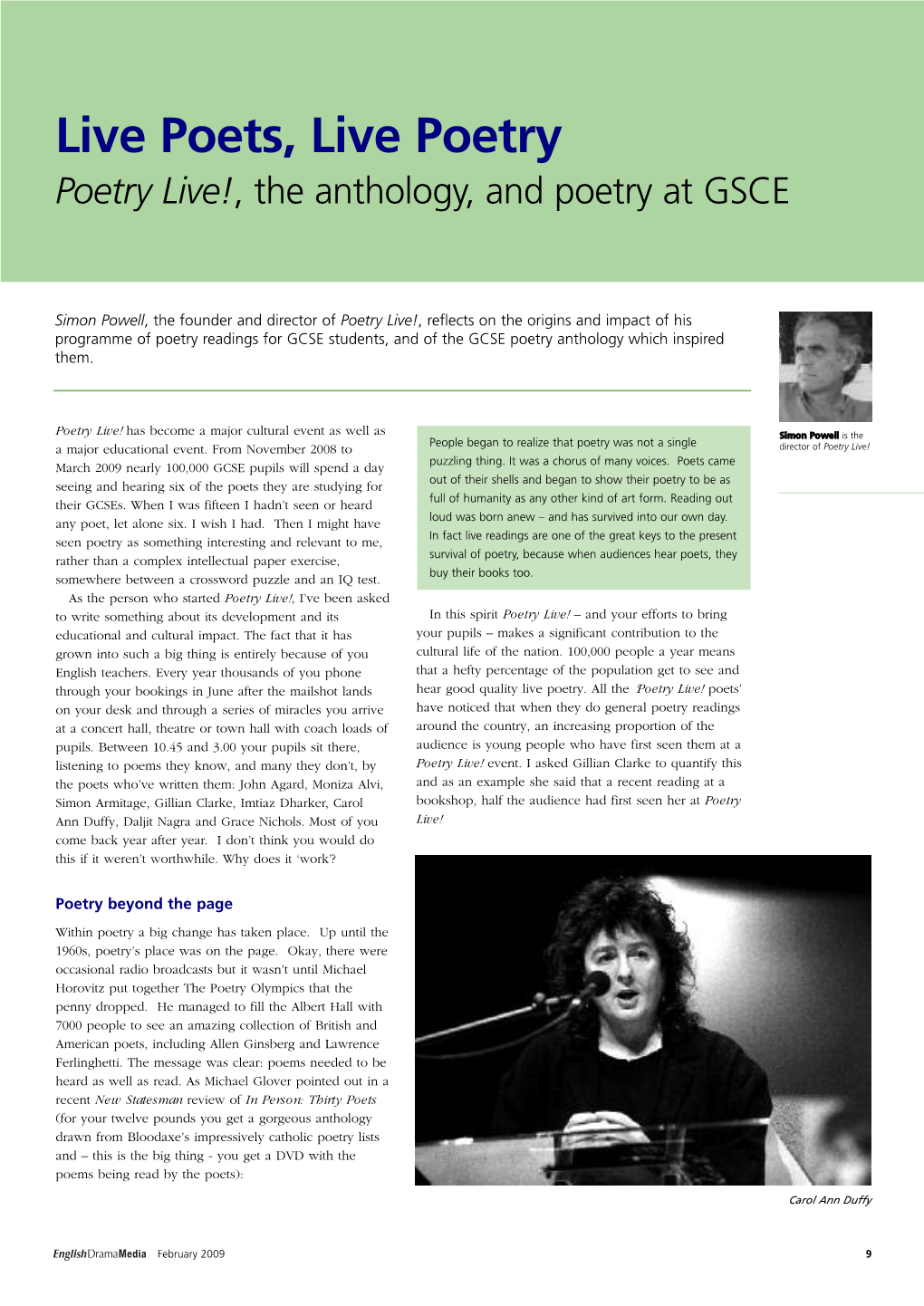 Live Poets, Live Poetry Poetry Live! , the Anthology, and Poetry at GSCE
