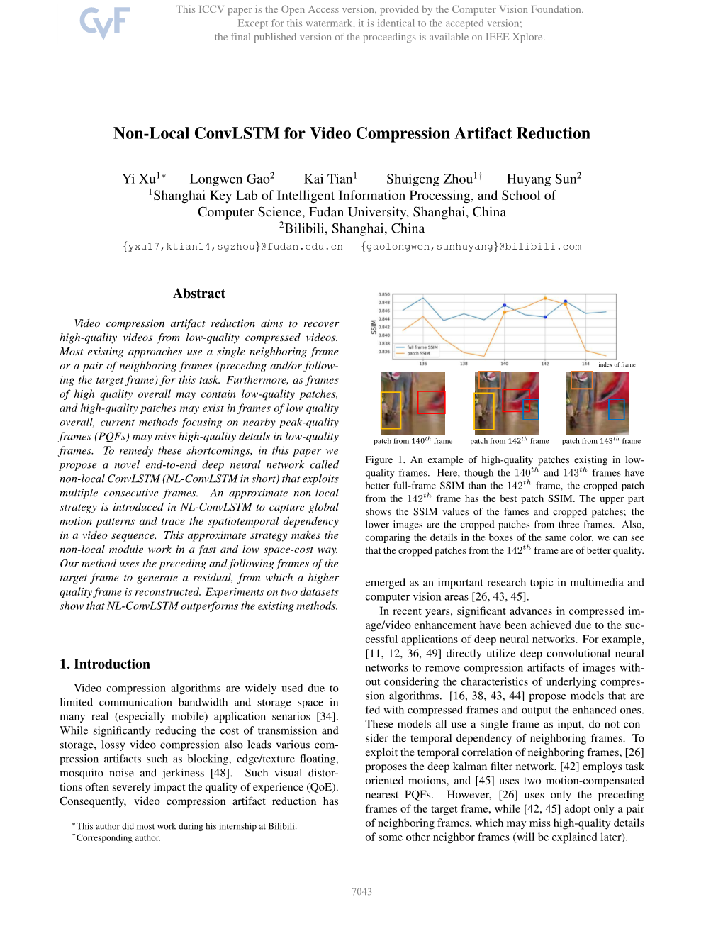 Non-Local Convlstm for Video Compression Artifact Reduction